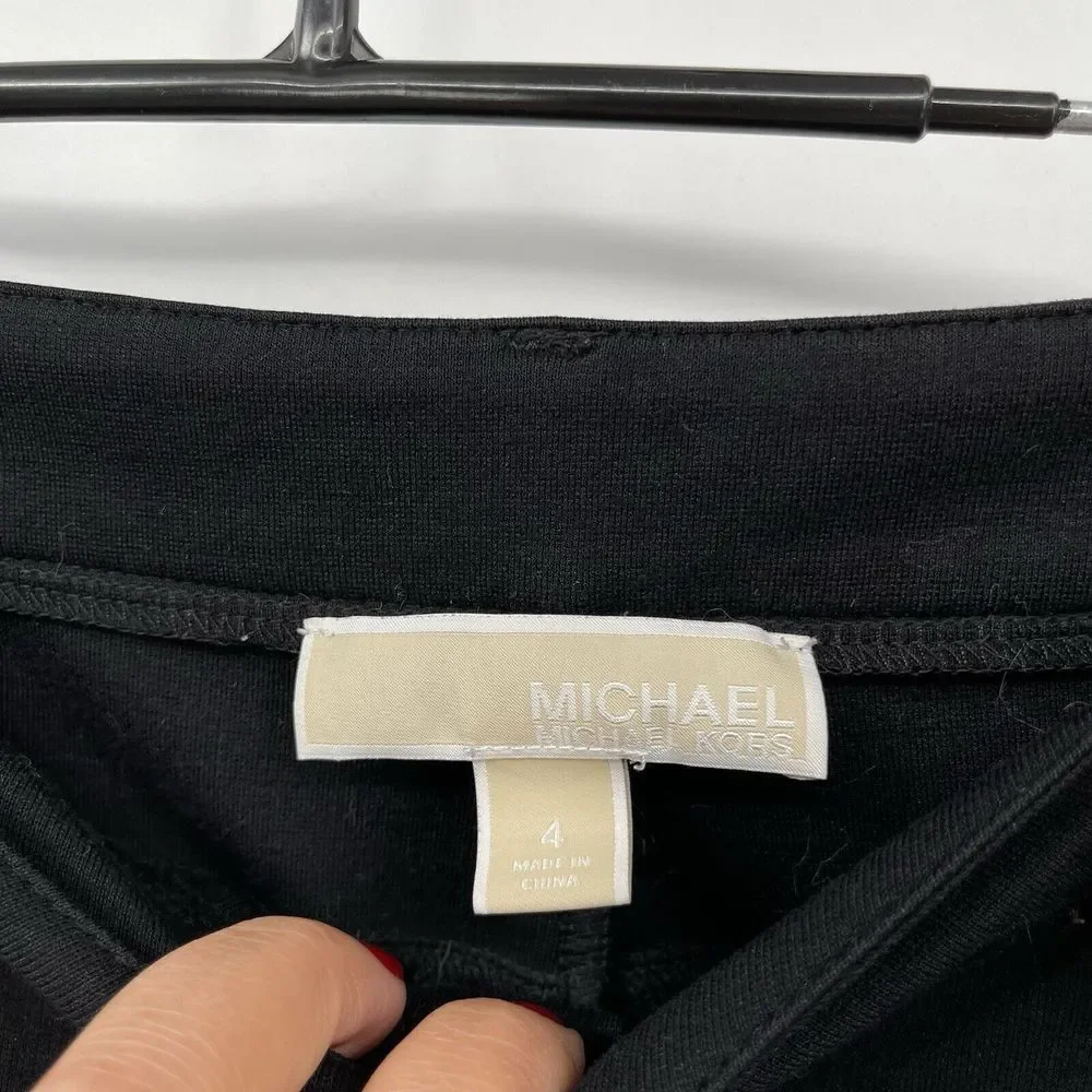 Michael Kors 4 Skinny Pants Women Black Stretch Mid Rise Logo Hardware‎ 5-Pocket